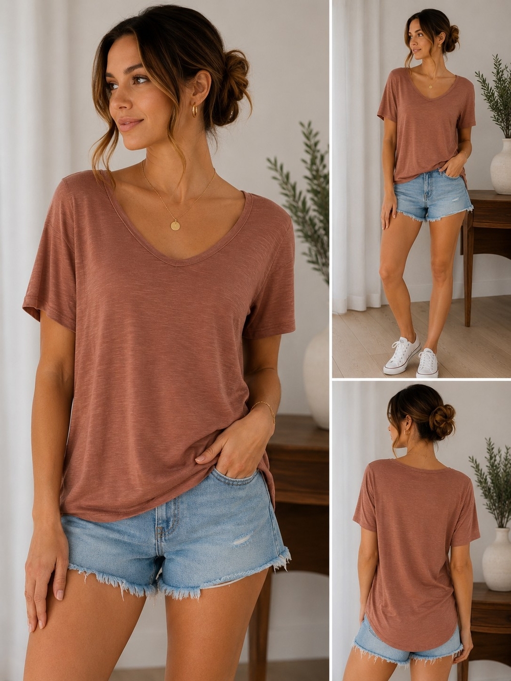 Maurices Rust Brown V-Neck Short Sleeve Tee